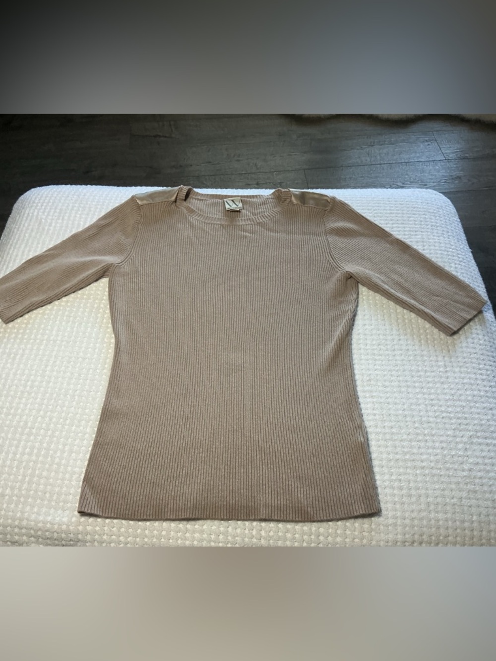 Worthington Taupe Ribbed Knit Crewneck Top